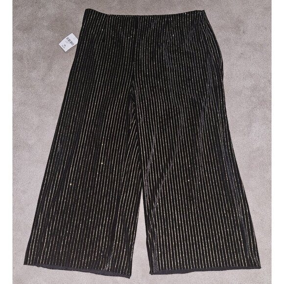 NEW Forever 21 Black Velvet Pants Metallic Gold Stripes Wide Leg Size 3X Holiday - Picture 13 of 16